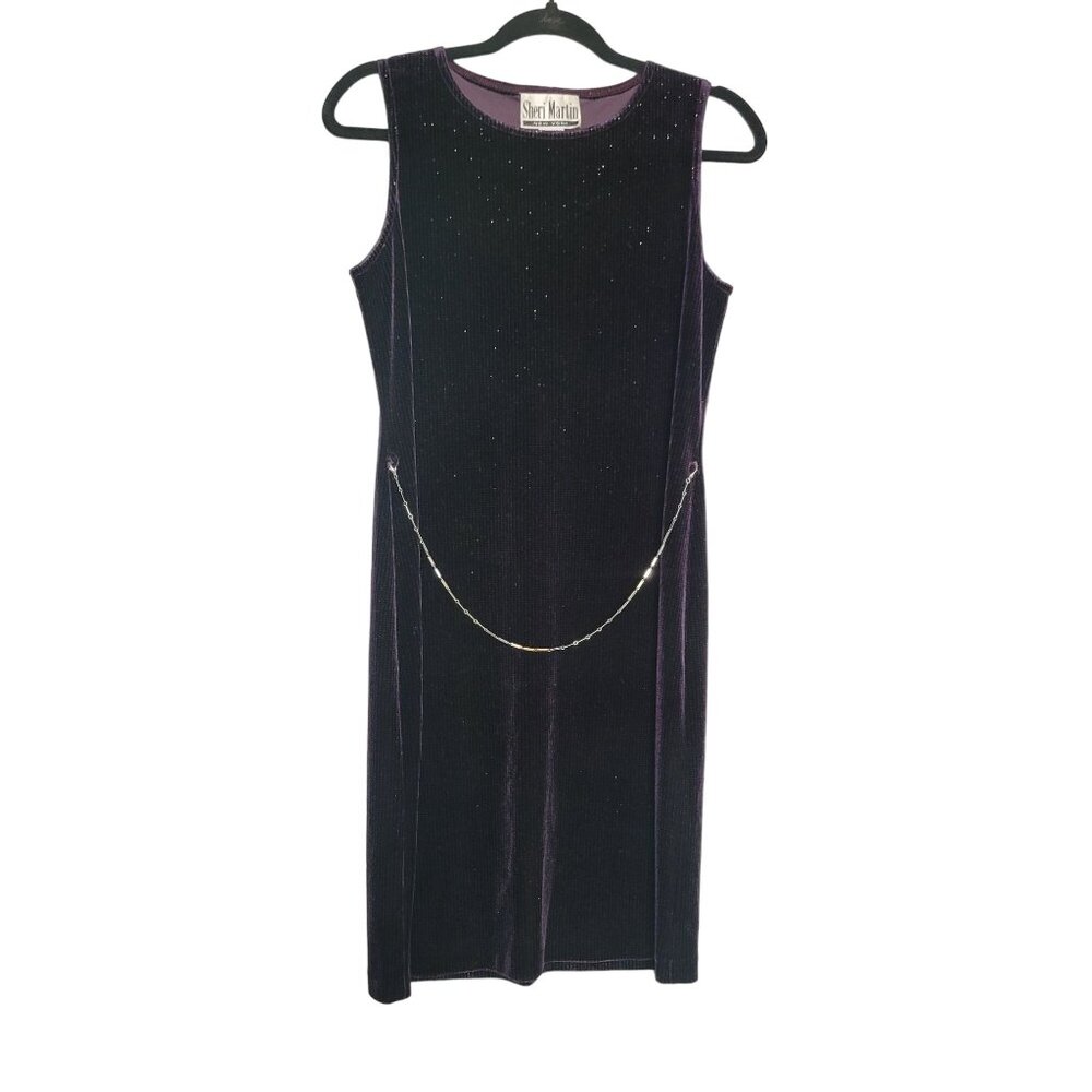 Vintage Y2K 90's Velvet Shift Dress Purple Party Cocktail‎ Stretchy Mini Dress 8